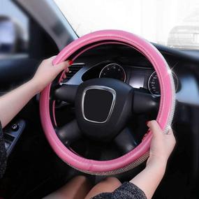 img 3 attached to 🚗 EING Pink Bling Crystal Diamonds Leather Steering Wheel Cover for Ladies, Women, Girls - Car Steering Wheel Case Accessories