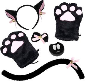img 4 attached to 🐱 Abida Cat Cosplay Costume Kit - Cat Ear and Tail Set with Collar, Gloves, and Vampire Teeth Fangs - Ideal for Halloween