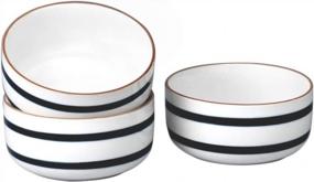 img 4 attached to BonNoces Set Of 3 Porcelain Striped Decorative Line Bowls, 28 Oz Capacity For Soup, Pasta, Oatmeal, And Salad - Blue Cereal Bowls