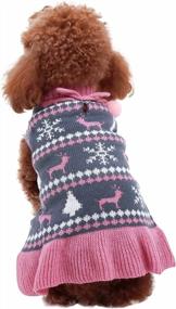 img 1 attached to Pink Deer Knit Dog Sweater Dress With Craft Pom Pom Ball Pullover Ruffle For Small Dogs CuteBone Snowflake Girl