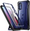 motorola moto g stylus 2022 4g xt2211 protective case - full-body rugged dual-layer shockproof cover with kickstand, built-in screen protector - navy blue logo