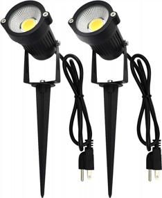 img 4 attached to 2-Pack J.LUMI GSS6005 Outdoor LED Spotlights - 5W, 120V AC, 3000K Warm, Metal Ground Stake & 3-Ft Cord With Plug