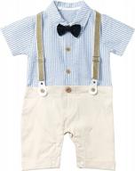 stylish baby boy white shirt tuxedo onesie jumpsuit with bowtie and overalls – available in sizes 0-18m logo