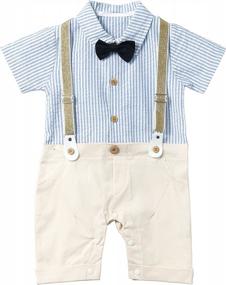 img 4 attached to Stylish Baby Boy White Shirt Tuxedo Onesie Jumpsuit With Bowtie And Overalls – Available In Sizes 0-18M