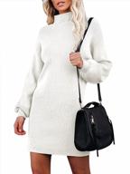 caracilia ribbed knit turtleneck mini dress with puff sleeves for women logo