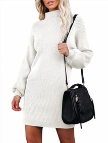 img 4 attached to Caracilia Ribbed Knit Turtleneck Mini Dress With Puff Sleeves For Women