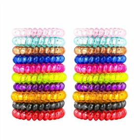 img 4 attached to 79STYLE 50Pcs Spiral Coil Hair Ties For Women Phone Cord Bracelet Elastic Col Ponytail Holders Colorful Hair Coils Plastic Scrunchies Bulk Coil Bracelets Twist Spiral Rubber Hair Bands For Thick Thin Hair (Crystal10 Colors -Large Size)