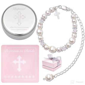 img 4 attached to 👶 Baby Girl's Baptism to Bride Cross Bracelet: Sterling Silver & Cultured Pearls with Silver-plated Jewelry Keepsake Box - Perfect Catholic Christening and Baptism Gifts