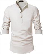 loose-fit linen henley shirt for men | solid t-shirt | 3/4 and long sleeve | casual beach and roll up tops logo