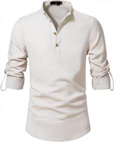img 4 attached to Loose-Fit Linen Henley Shirt For Men | Solid T-Shirt | 3/4 And Long Sleeve | Casual Beach And Roll Up Tops