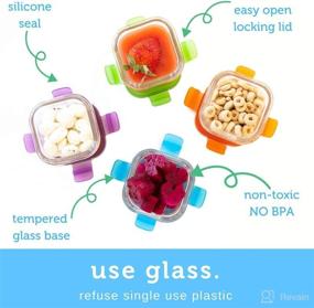 img 3 attached to 🍽️ Weaning Cube Glass Food Storage Garden Pack - Set of 4, 4 oz Square Containers in Blue, Orange, Green, and Purple