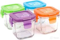 🍽️ weaning cube glass food storage garden pack - set of 4, 4 oz square containers in blue, orange, green, and purple логотип