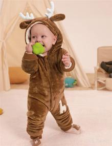 img 3 attached to 🦌 Danna Belle Baby Girl Boy Warm Fleece Romper Jumpsuit: Cartoon Deer Hooded Snowsuit for 0-12 Months