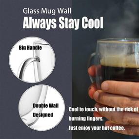 img 3 attached to Large Double Wall Insulated Glass Coffee Mugs With Big Handle - Set Of 2, 16 Oz. Jumbo Cups For Iced Or Hot Beverages, Premium PunPun Coffee Glasses