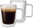 large double wall insulated glass coffee mugs with big handle - set of 2, 16 oz. jumbo cups for iced or hot beverages, premium punpun coffee glasses logo