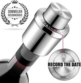 img 1 attached to GiniHome Stainless Steel Vacuum Wine Bottle Stopper With Time Scale Record, Inner Rubber Sealer Pump Cup For Beverage Preservation