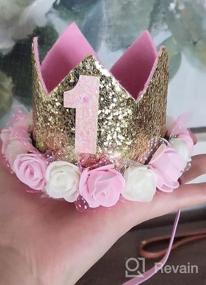 img 5 attached to Полный набор декораций для первого дня рождения девочки в стиле принцессы - корона, баннер для стульчика, топпер для торта и цветочная корона - идеальные праздничные принадлежности для первого года ребенка.