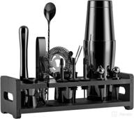 🍸 soing 24-piece cocktail shaker set: the ultimate home bartender kit for perfect drink mixing - stainless steel bar tools with stand, velvet carry bag & recipes cards included (black) logo