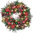 make your home festive with valery madelyn's pre-lit large christmas wreath in traditional red green gold colors logo