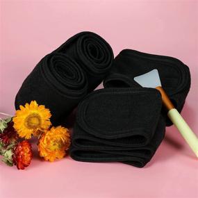 img 1 attached to 4PCS Black Facial Spa Headbands, Makeup Shower Bath Wrap Terry Cloth Stretch Towel With Magic Tape
