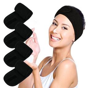 img 4 attached to 4PCS Black Facial Spa Headbands, Makeup Shower Bath Wrap Terry Cloth Stretch Towel With Magic Tape