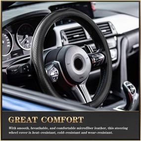 img 2 attached to 🚗 Universal Fit Microfiber Leather Steering Wheel Cover by K KNODEL- Anti-Slip Car Wheel Protector, 15 Inch (Black)