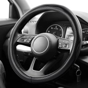 img 4 attached to 🚗 Universal Fit Microfiber Leather Steering Wheel Cover by K KNODEL- Anti-Slip Car Wheel Protector, 15 Inch (Black)