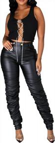 img 4 attached to Сексуальные женские кожаные брюки с высокой талией, черные облегающие леггинсы из искусственной кожи с рюшами для клубной одежды - Hibshaby Stackable Design в размере M
