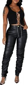 img 2 attached to Сексуальные женские кожаные брюки с высокой талией, черные облегающие леггинсы из искусственной кожи с рюшами для клубной одежды - Hibshaby Stackable Design в размере M