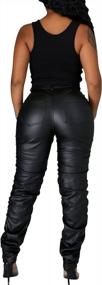 img 1 attached to Сексуальные женские кожаные брюки с высокой талией, черные облегающие леггинсы из искусственной кожи с рюшами для клубной одежды - Hibshaby Stackable Design в размере M