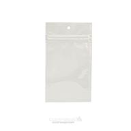 hanging zip barrier bags 100 pack 3 x 4 1/2 food safe and smell proof with tamper resistant seal great for herb harvesting metallized white hzbb3mwa logo