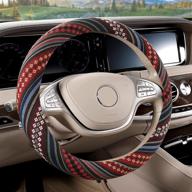 🌺 cofit bohemian ethnic style steering wheel cover: non-slip 14 1/2 - 15 inch car wheel protector for women with flax design - boho-flower accessory логотип