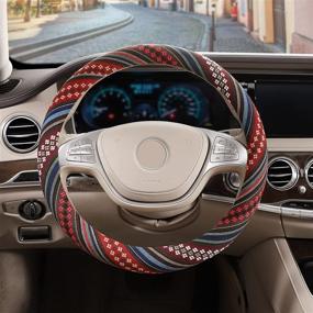 img 2 attached to 🌺 COFIT Bohemian Ethnic Style Steering Wheel Cover: Non-Slip 14 1/2 - 15 inch Car Wheel Protector for Women with Flax Design - Boho-Flower Accessory