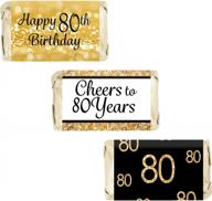 черно-золотые наклейки на мини-конфету для вечеринки в честь 80-летия - набор из 45 наклеек логотип