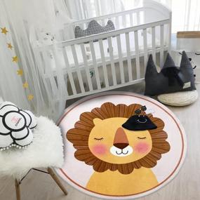 img 2 attached to 4Ft ABREEZE Lion Kids Carpet - Коврик для игр с животными для спальни, гостиной и детской | Моющийся нескользящий круглый напольный коврик для помещений