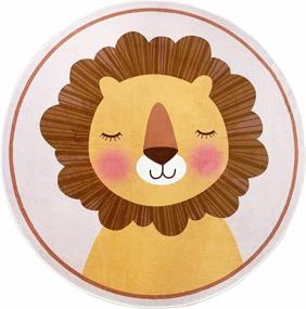 img 1 attached to 4Ft ABREEZE Lion Kids Carpet - Коврик для игр с животными для спальни, гостиной и детской | Моющийся нескользящий круглый напольный коврик для помещений