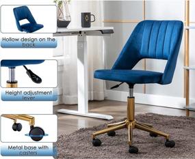 img 2 attached to Blue Hollow-Backed Guyou Upholstered Office Chair With Armless Vanity Stool And Adjustable Swivel For Stylish And Comfy Study Or Desk Work, Featuring Brass Base