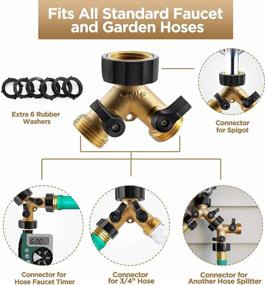 img 2 attached to IPOW Solid Brass Body Backyard 2 Way Y Valve Garden Hose Connector Splitter Adapter + 6 Rubber Hose Washers With Comfort Grip Use