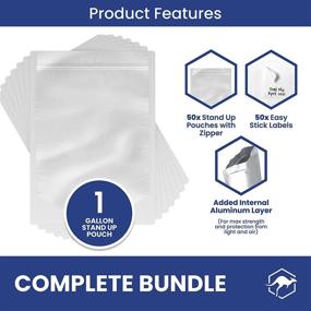 img 2 attached to Pack Of 50 Wallaby 1-Gallon Gusset Mylar Stand-Up Pouches With Zipper And Labels - 7.5 Mil, Heat Sealable, Food Safe, Ideal For Long Term Food Storage - Size 10" X 14", Silver