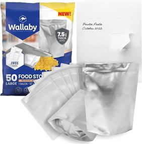 img 4 attached to Pack Of 50 Wallaby 1-Gallon Gusset Mylar Stand-Up Pouches With Zipper And Labels - 7.5 Mil, Heat Sealable, Food Safe, Ideal For Long Term Food Storage - Size 10" X 14", Silver