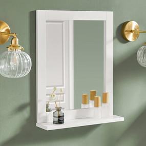 img 4 attached to Stylish Wall Mounted Bathroom Mirror With Shelf - Haotian FRG129-W In White, 15.8" X 19.2" X 3.9