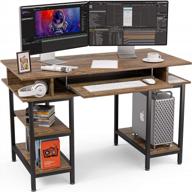 mecor computer desk for home office with 4 storage positions, and keyboard tray computer office desk pc laptop table study work-station home office furniture(brown) logo