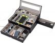 mens valet box organizer: large leather tray w/ charging station & jewelry box for edc accessories logo