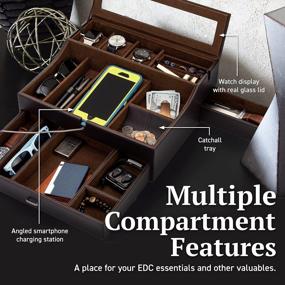 img 1 attached to Mens Valet Box Organizer: Large Leather Tray W/ Charging Station & Jewelry Box For EDC Accessories