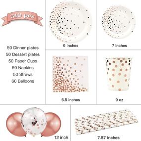 img 3 attached to 🌹 Rose Gold Paper Party Supplies - Complete Set of 310PCS for Birthday Party, Wedding - Disposable Plates, Cups, Napkins, Straws, Balloons