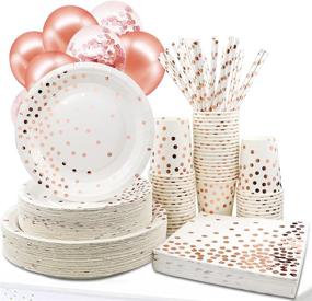 img 4 attached to 🌹 Rose Gold Paper Party Supplies - Complete Set of 310PCS for Birthday Party, Wedding - Disposable Plates, Cups, Napkins, Straws, Balloons