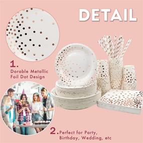 img 2 attached to 🌹 Rose Gold Paper Party Supplies - Complete Set of 310PCS for Birthday Party, Wedding - Disposable Plates, Cups, Napkins, Straws, Balloons