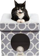 🐾 taylor pet house: friends forever dog and cat bed ottoman, living room furniture - compact collapsible cube, fully upholstered - ideal for small dogs - 16.5in x 16.5in x 14in - grey/ivory логотип