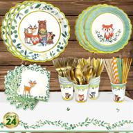 🌿 premium woodland baby shower decorations - complete tableware set for boy or girl - forest animal friends theme - serves 24 logo