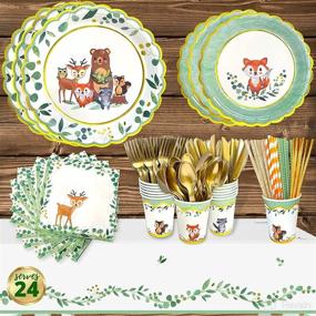 img 4 attached to 🌿 Premium Woodland Baby Shower Decorations - Complete Tableware Set for Boy or Girl - Forest Animal Friends Theme - Serves 24